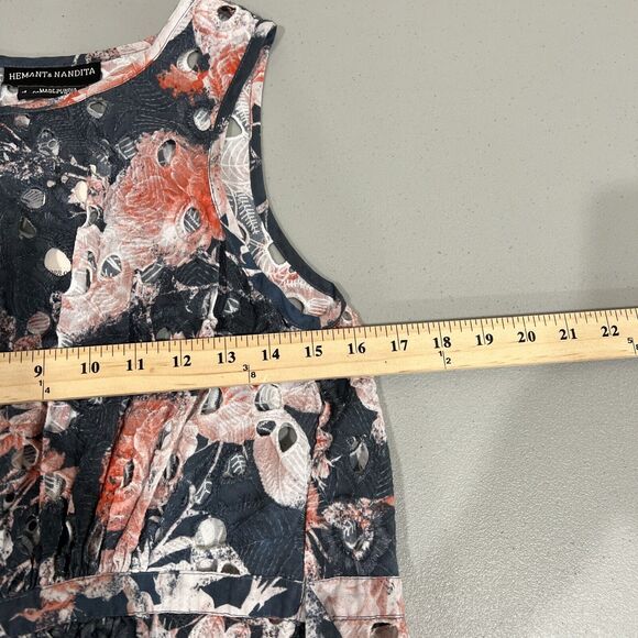 Hemant Nandita Dress Women 4 Pink Blue Eyelet Sleeveless Spring‎ Romantic - Picture 6 of 9